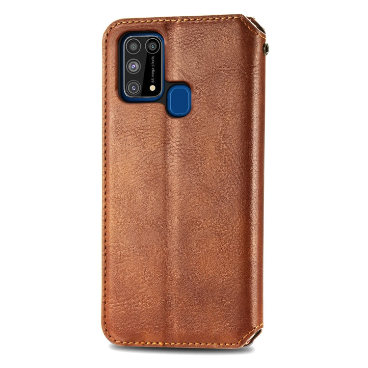 For Samsung Galaxy M31 Cubic Grid Pressed Horizontal Flip Magnetic PU Leather Case with Holder & Card Slots & Wallet