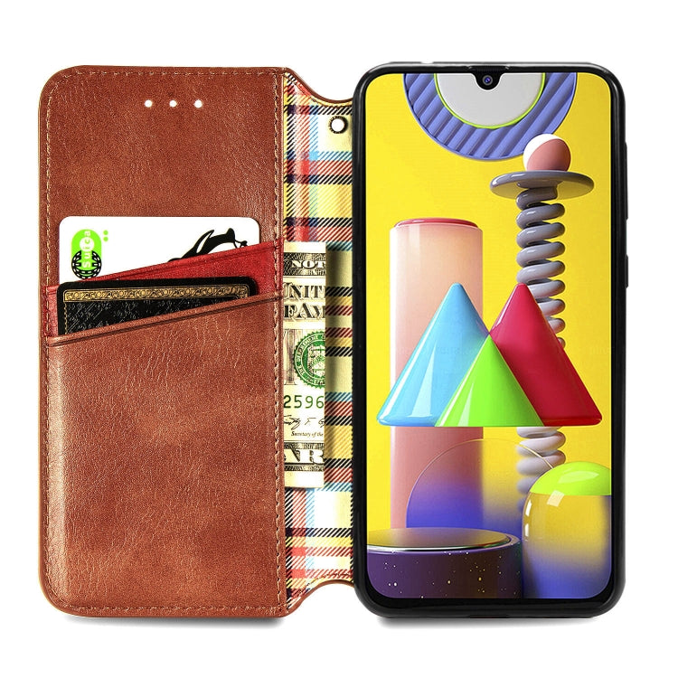 For Samsung Galaxy M31 Cubic Grid Pressed Horizontal Flip Magnetic PU Leather Case with Holder & Card Slots & Wallet
