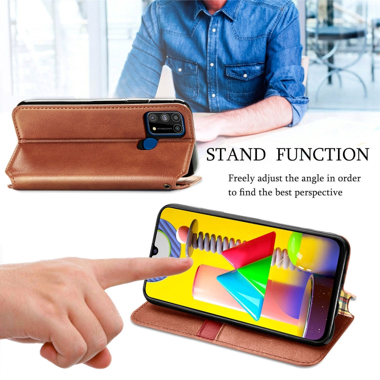 For Samsung Galaxy M31 Cubic Grid Pressed Horizontal Flip Magnetic PU Leather Case with Holder & Card Slots & Wallet