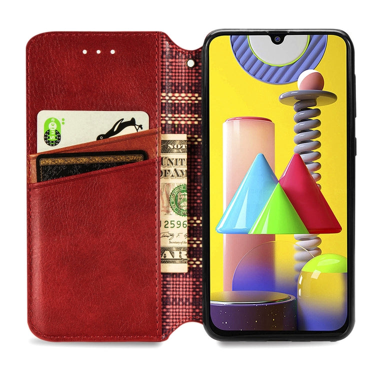 For Samsung Galaxy M31 Cubic Grid Pressed Horizontal Flip Magnetic PU Leather Case with Holder & Card Slots & Wallet