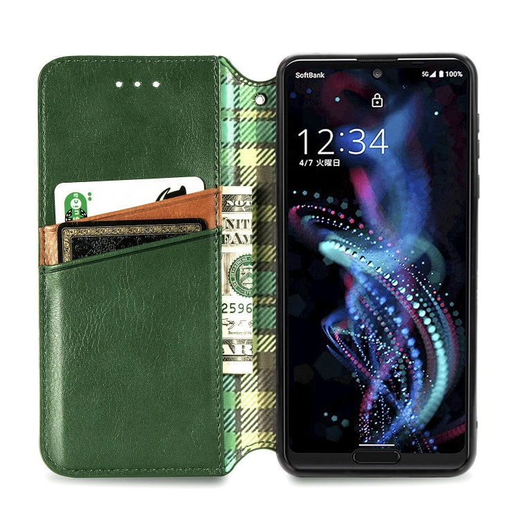 For Sharp R5G Cubic Grid Pressed Horizontal Flip Magnetic PU Leather Case with Holder & Card Slots & Wallet