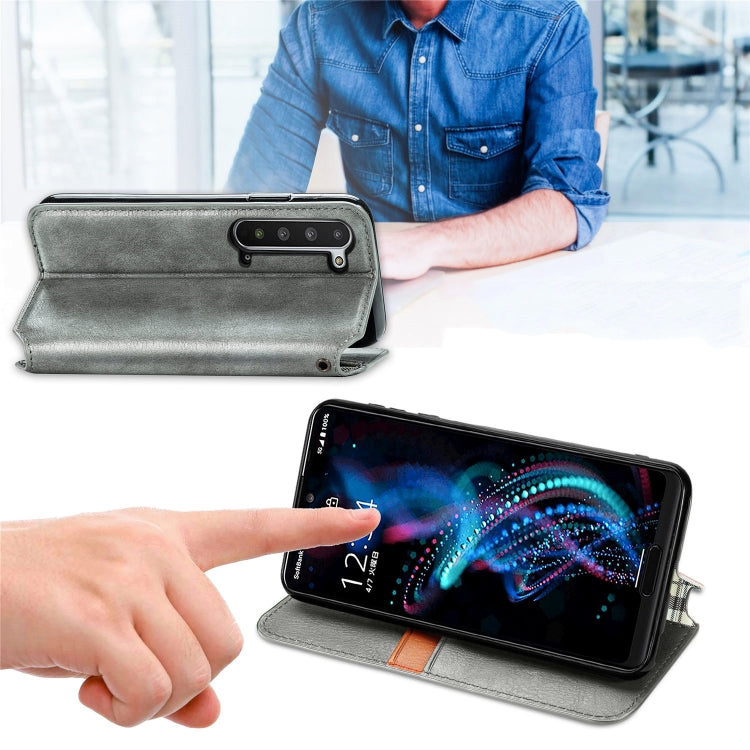 For Sharp R5G Cubic Grid Pressed Horizontal Flip Magnetic PU Leather Case with Holder & Card Slots & Wallet