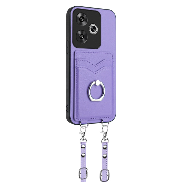 For Xiaomi Poco F6 5G India R20 Crossbody Rope Ring Card Holder Phone Case