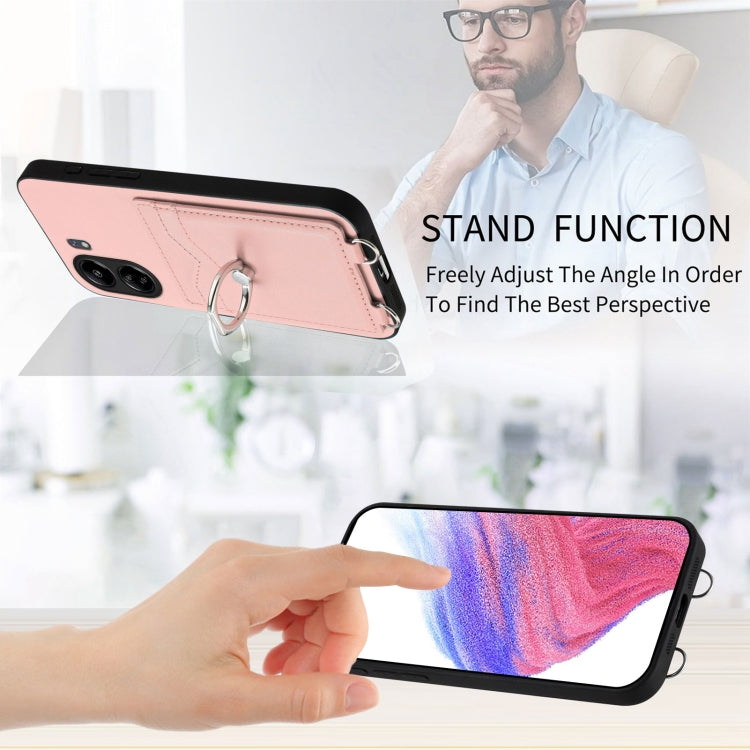 For Xiaomi Poco C65 R20 Crossbody Rope Ring Card Holder Phone Case