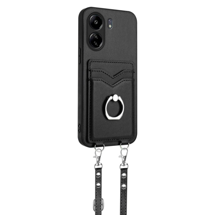 For Xiaomi Poco C65 R20 Crossbody Rope Ring Card Holder Phone Case