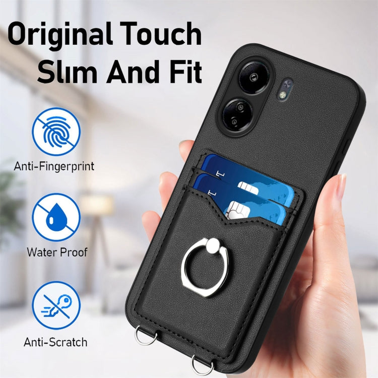 For Xiaomi Poco C65 R20 Crossbody Rope Ring Card Holder Phone Case