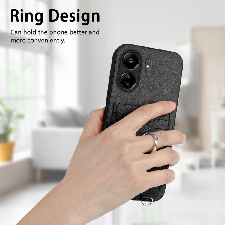 For Xiaomi Poco C65 R20 Crossbody Rope Ring Card Holder Phone Case