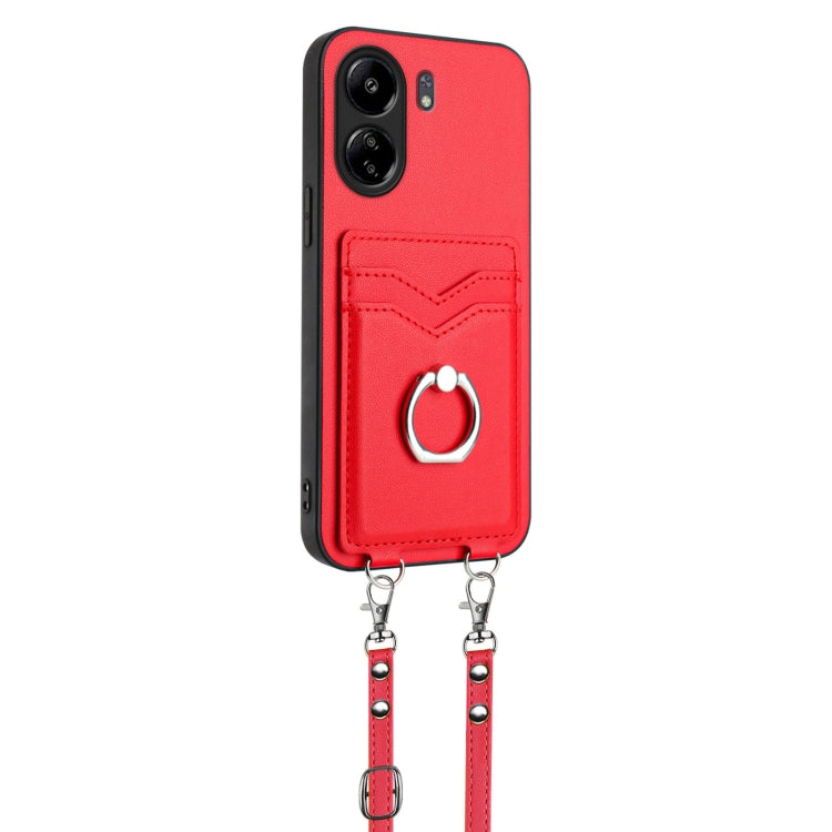 For Xiaomi Poco C65 R20 Crossbody Rope Ring Card Holder Phone Case