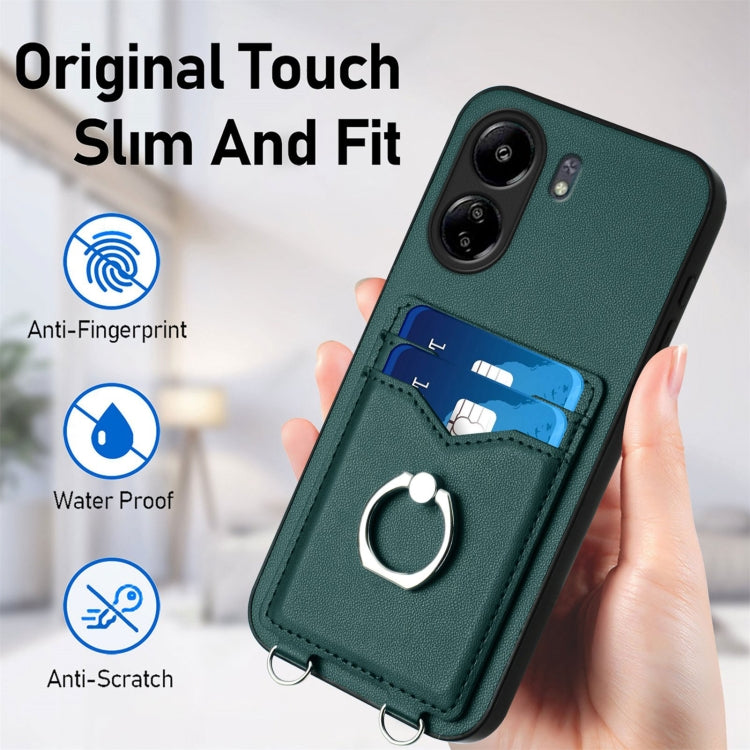 For Xiaomi Poco C65 R20 Crossbody Rope Ring Card Holder Phone Case