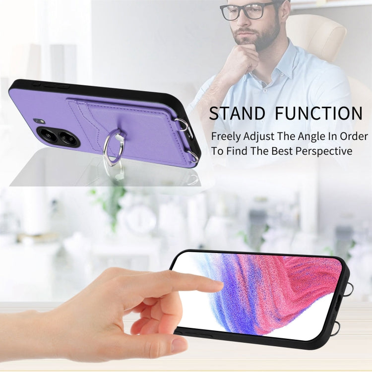 For Xiaomi Poco C65 R20 Crossbody Rope Ring Card Holder Phone Case