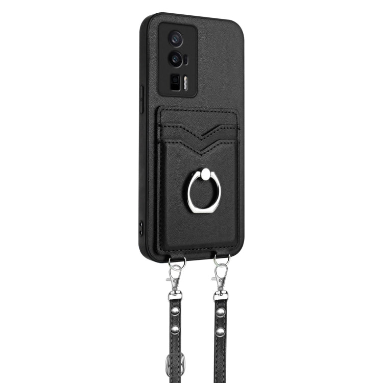 For Xiaomi Poco F5 Pro 5G R20 Crossbody Rope Ring Card Holder Phone Case