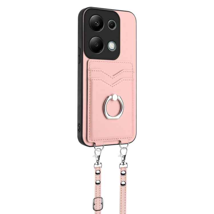 For Xiaomi Redmi Note 13 Pro 4G Global R20 Crossbody Rope Ring Card Holder Phone Case
