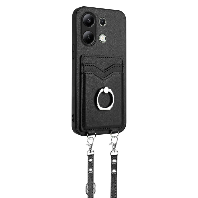 For Xiaomi Redmi Note 13 4G Global R20 Crossbody Rope Ring Card Holder Phone Case