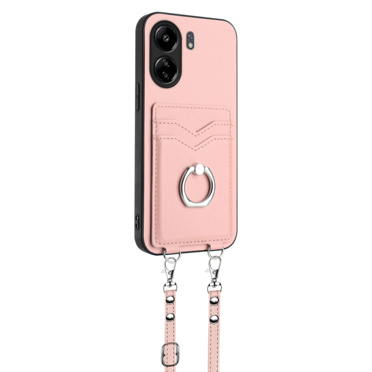 For Xiaomi Redmi 13C 4G Global R20 Crossbody Rope Ring Card Holder Phone Case