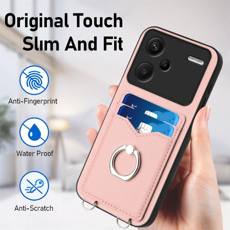 For Xiaomi Redmi Note 13 Pro+ R20 Crossbody Rope Ring Card Holder Phone Case
