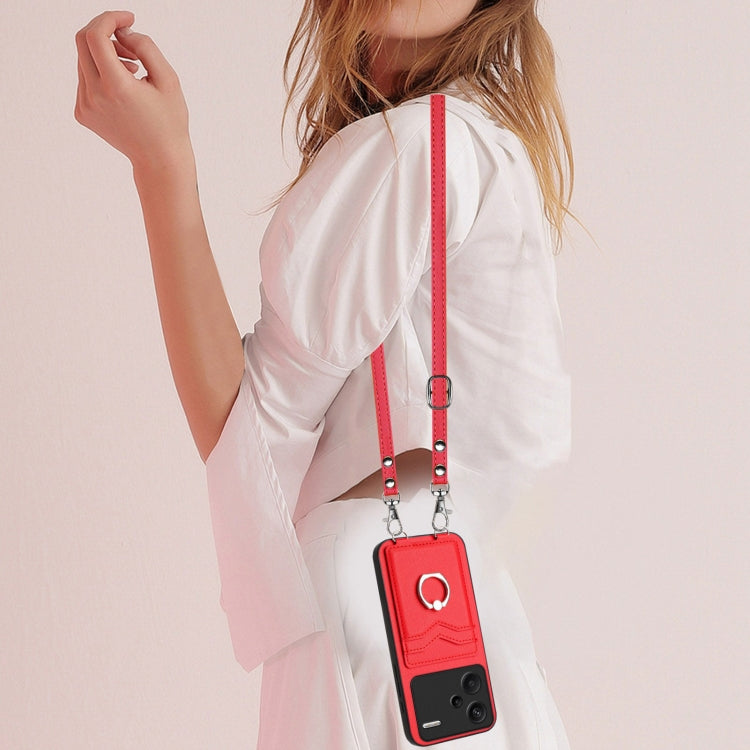 For Xiaomi Redmi Note 13 Pro+ R20 Crossbody Rope Ring Card Holder Phone Case