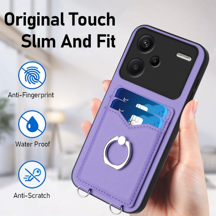 For Xiaomi Redmi Note 13 Pro+ R20 Crossbody Rope Ring Card Holder Phone Case
