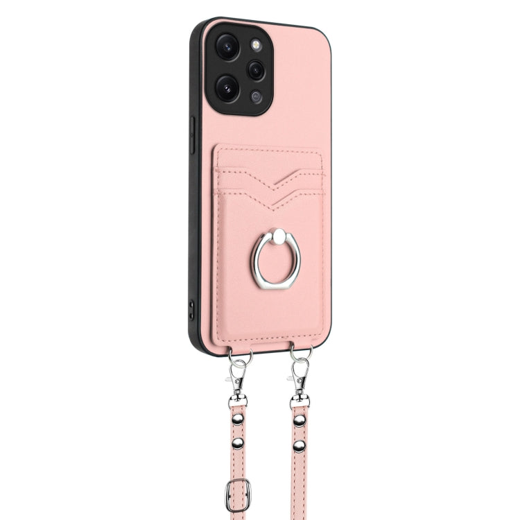For Xiaomi Redmi 12 4G Global R20 Crossbody Rope Ring Card Holder Phone Case