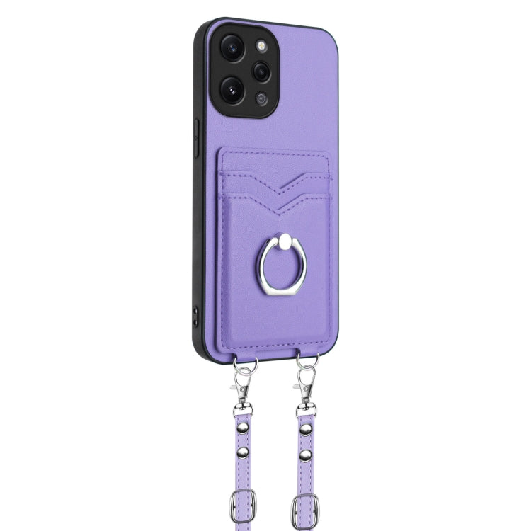 For Xiaomi Redmi 12 4G Global R20 Crossbody Rope Ring Card Holder Phone Case