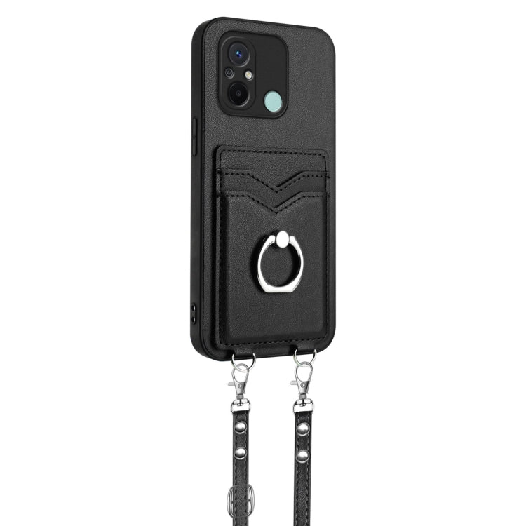 For Xiaomi Redmi 12C / 11A R20 Crossbody Rope Ring Card Holder Phone Case