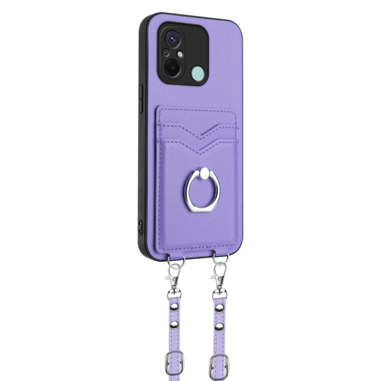 For Xiaomi Redmi 12C / 11A R20 Crossbody Rope Ring Card Holder Phone Case