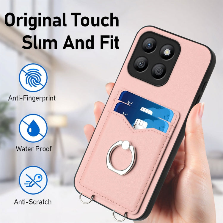 For Honor X8b Global R20 Crossbody Rope Ring Card Holder Phone Case