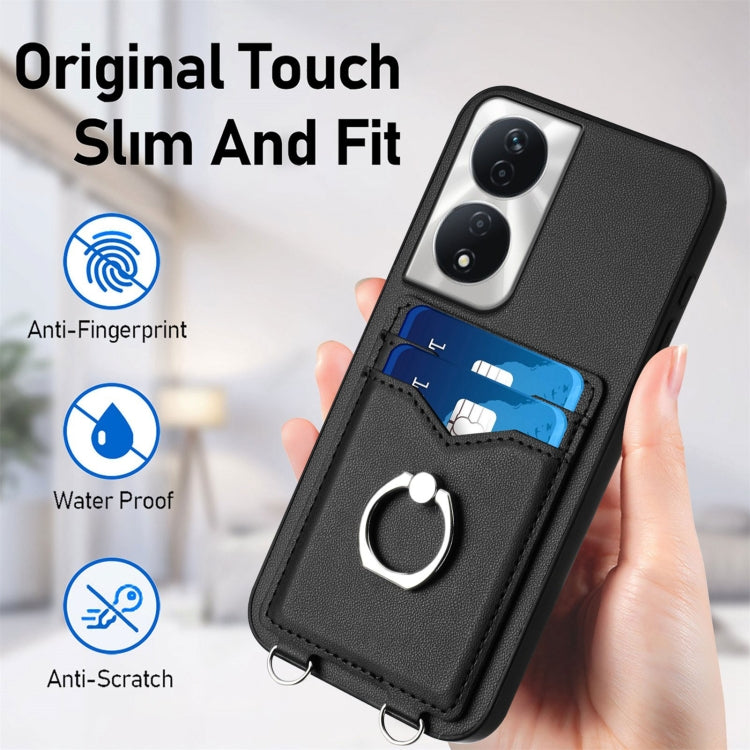 For Honor X7b / Play 8T 5G R20 Crossbody Rope Ring Card Holder Phone Case
