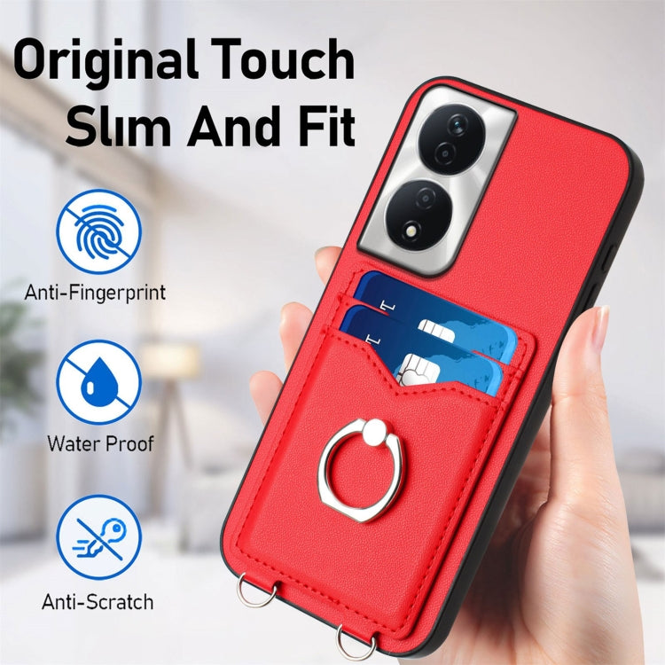 For Honor X7b / Play 8T 5G R20 Crossbody Rope Ring Card Holder Phone Case
