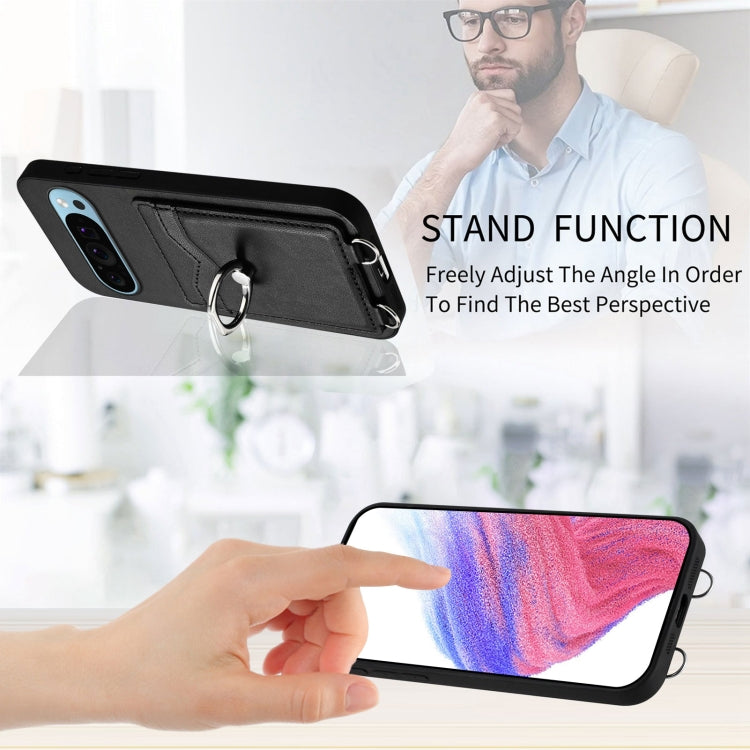 For Google Pixel 9 Pro XL R20 Crossbody Rope Ring Card Holder Phone Case