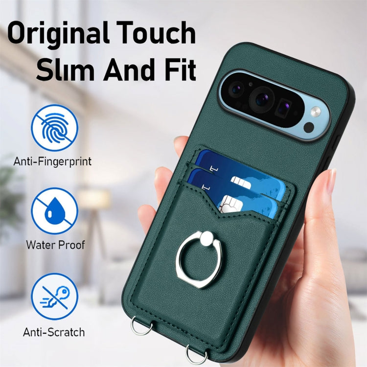 For Google Pixel 9 Pro XL R20 Crossbody Rope Ring Card Holder Phone Case