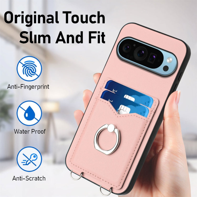 For Google Pixel 9 / 9 Pro R20 Crossbody Rope Ring Card Holder Phone Case