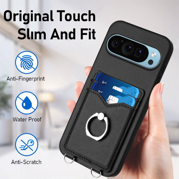 For Google Pixel 9 / 9 Pro R20 Crossbody Rope Ring Card Holder Phone Case