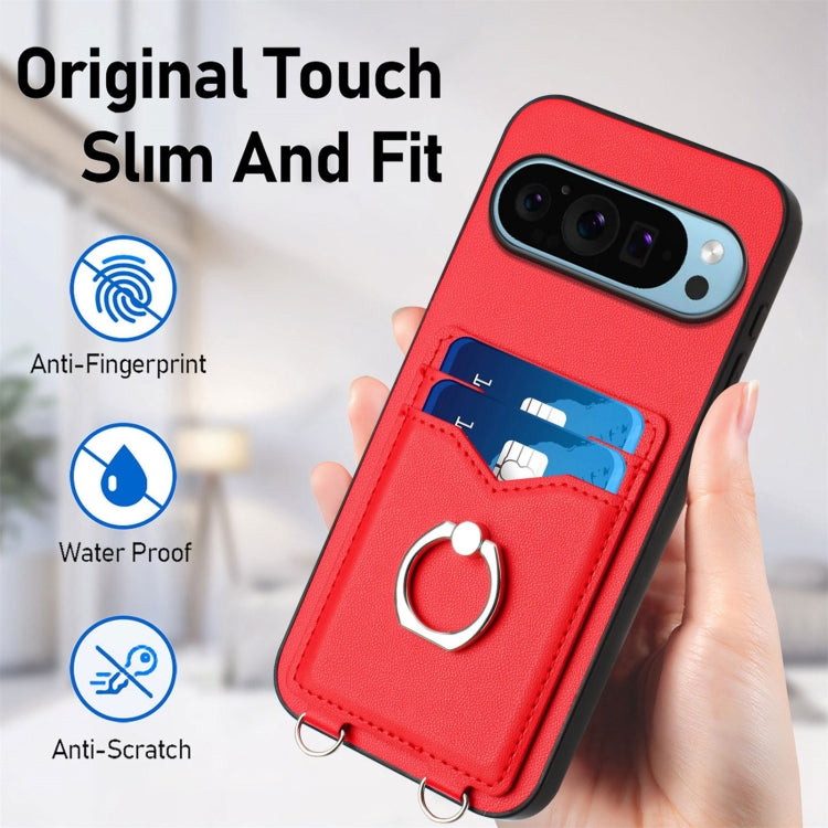 For Google Pixel 9 / 9 Pro R20 Crossbody Rope Ring Card Holder Phone Case