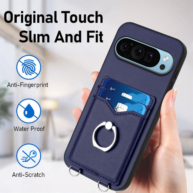For Google Pixel 9 / 9 Pro R20 Crossbody Rope Ring Card Holder Phone Case