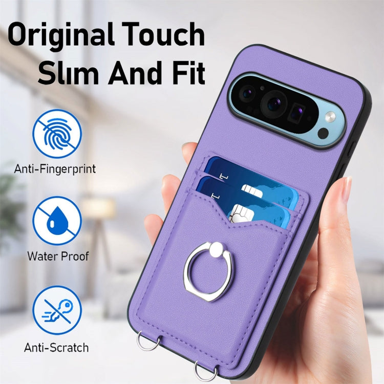 For Google Pixel 9 / 9 Pro R20 Crossbody Rope Ring Card Holder Phone Case