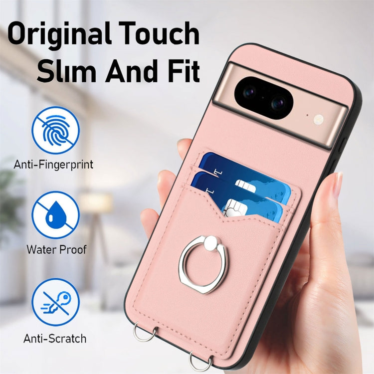 For Google Pixel 8a R20 Crossbody Rope Ring Card Holder Phone Case