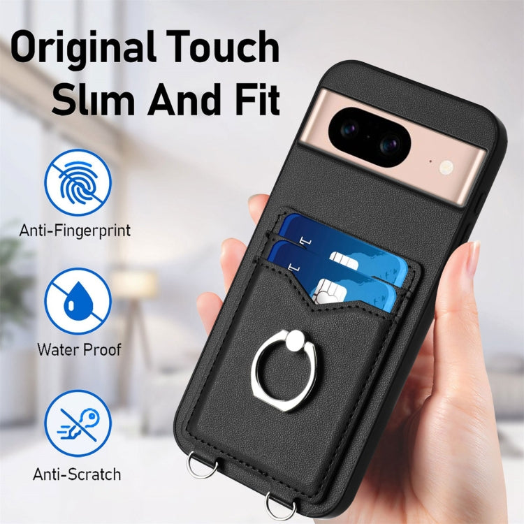 For Google Pixel 8a R20 Crossbody Rope Ring Card Holder Phone Case
