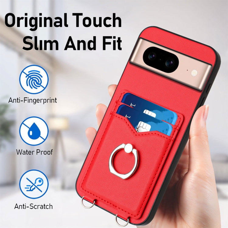 For Google Pixel 8a R20 Crossbody Rope Ring Card Holder Phone Case
