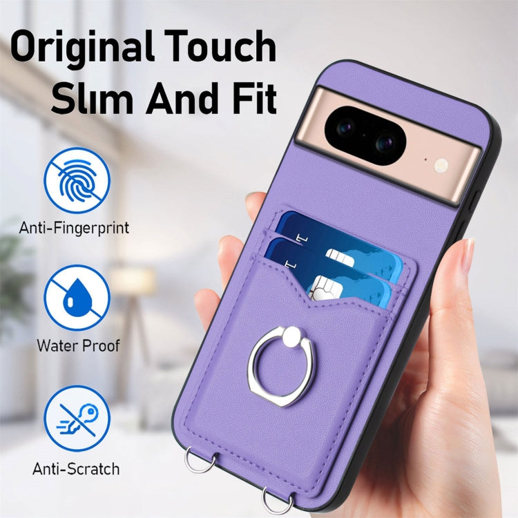 For Google Pixel 8a R20 Crossbody Rope Ring Card Holder Phone Case