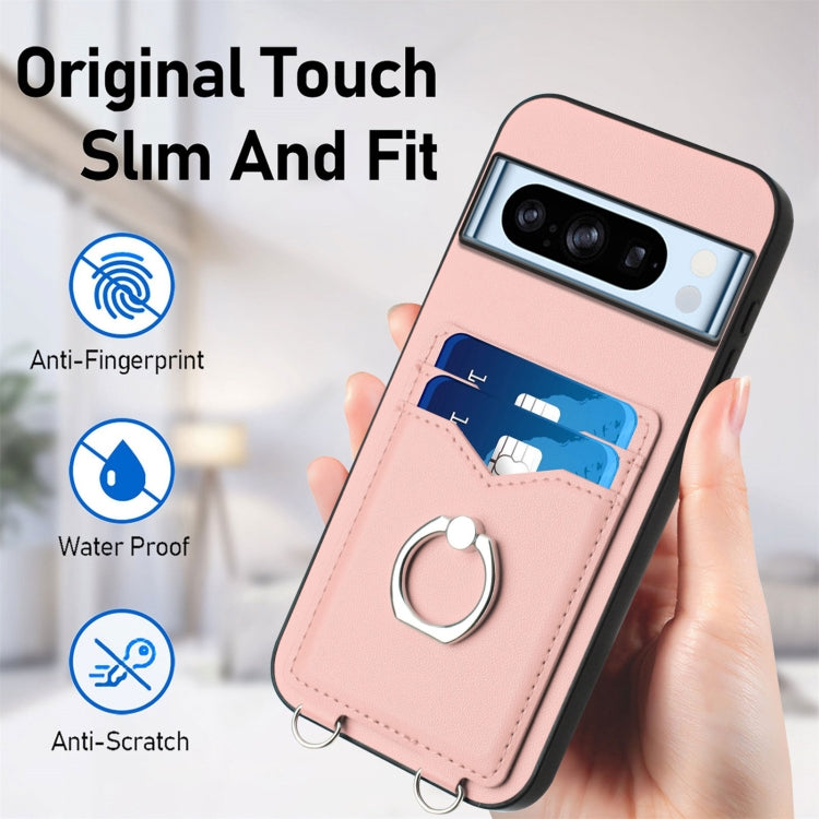 For Google Pixel 8 Pro R20 Crossbody Rope Ring Card Holder Phone Case