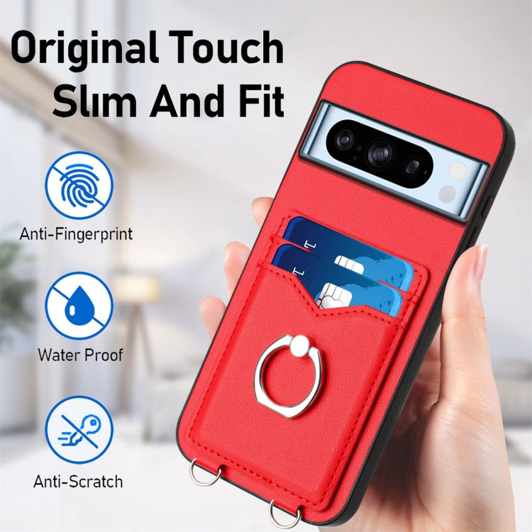 For Google Pixel 8 Pro R20 Crossbody Rope Ring Card Holder Phone Case
