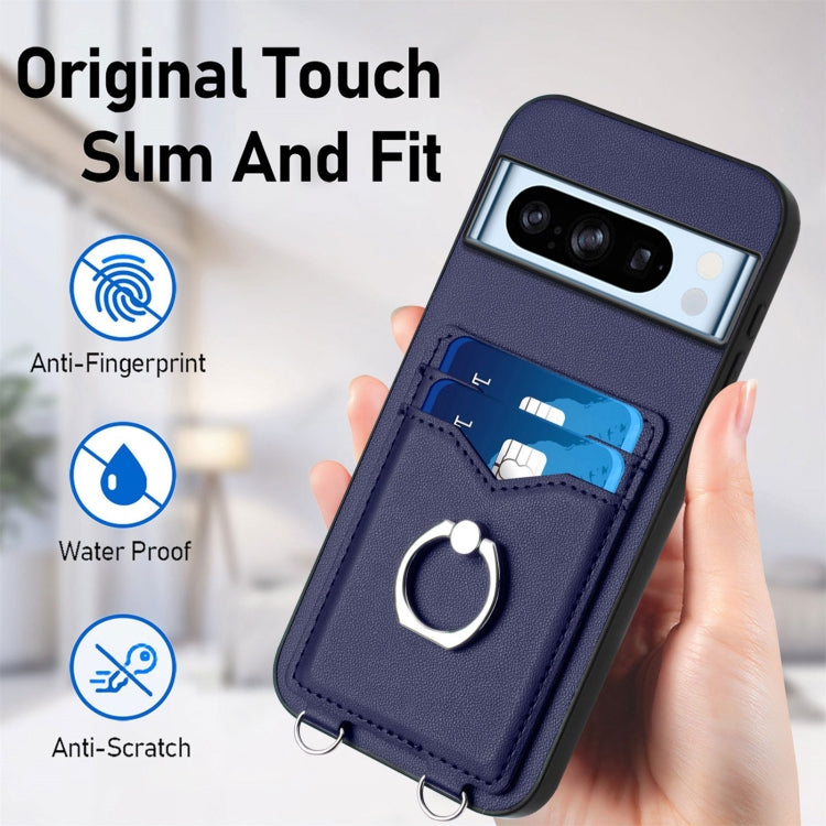 For Google Pixel 8 Pro R20 Crossbody Rope Ring Card Holder Phone Case