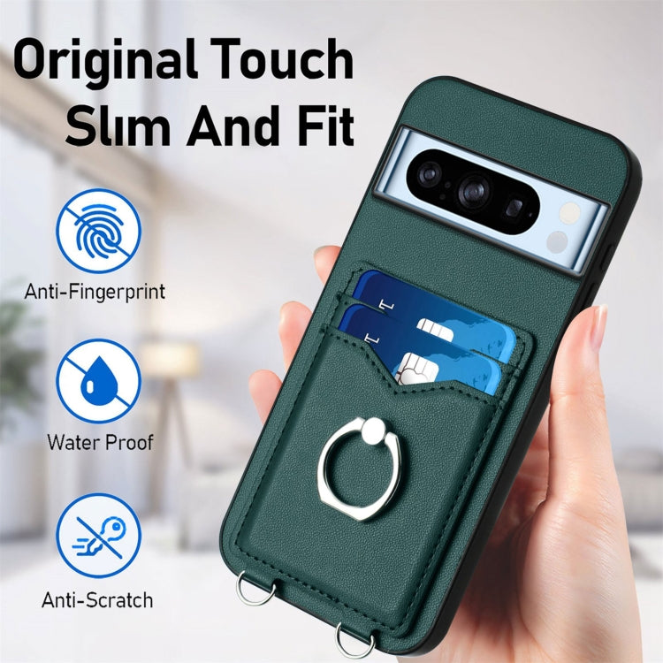 For Google Pixel 8 Pro R20 Crossbody Rope Ring Card Holder Phone Case