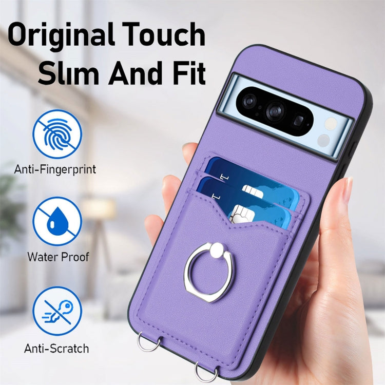 For Google Pixel 8 Pro R20 Crossbody Rope Ring Card Holder Phone Case