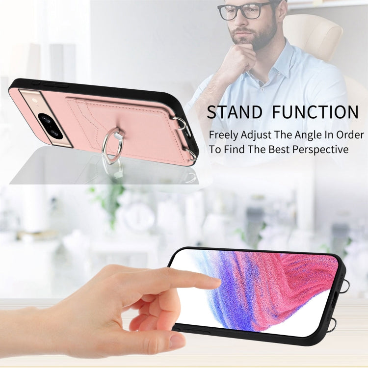 For Google Pixel 8 R20 Crossbody Rope Ring Card Holder Phone Case