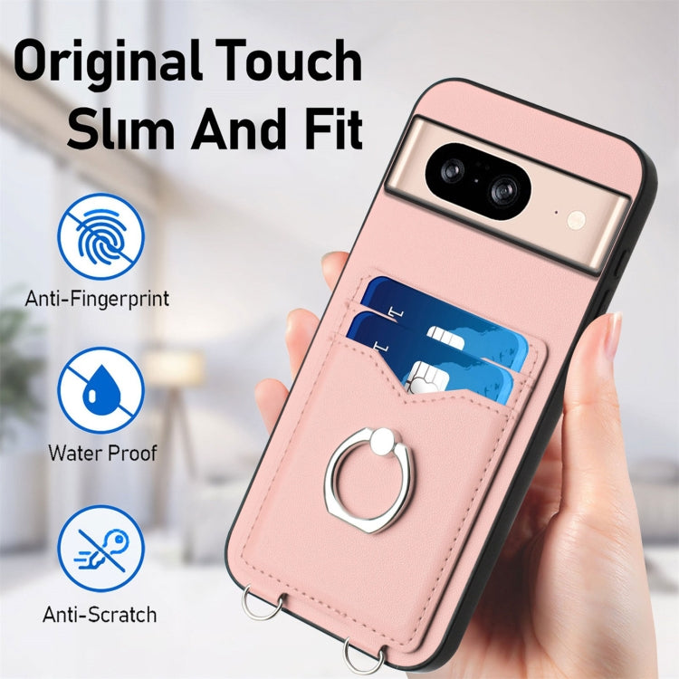 For Google Pixel 8 R20 Crossbody Rope Ring Card Holder Phone Case