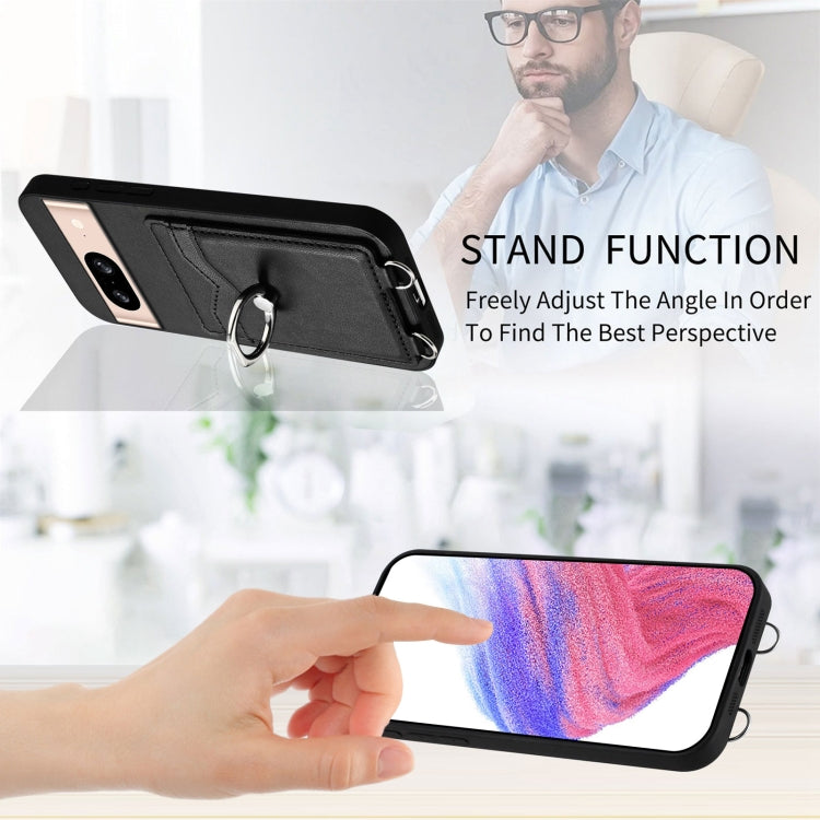 For Google Pixel 8 R20 Crossbody Rope Ring Card Holder Phone Case