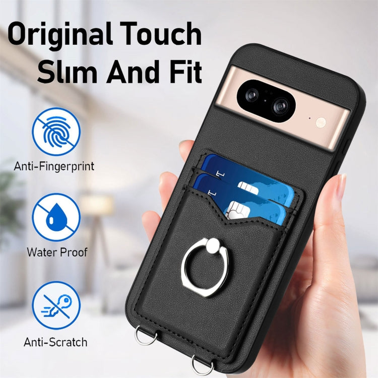For Google Pixel 8 R20 Crossbody Rope Ring Card Holder Phone Case