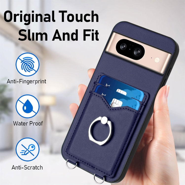 For Google Pixel 8 R20 Crossbody Rope Ring Card Holder Phone Case