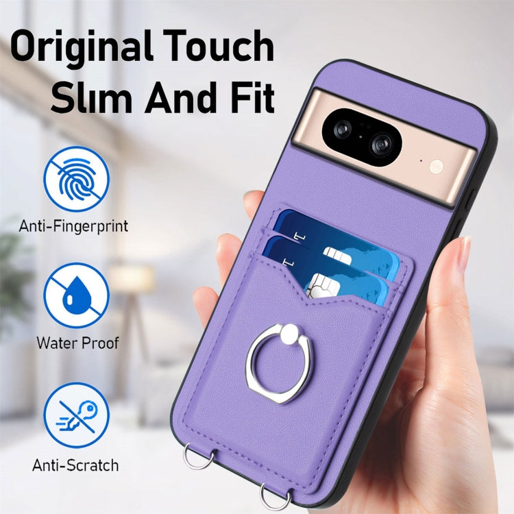 For Google Pixel 8 R20 Crossbody Rope Ring Card Holder Phone Case